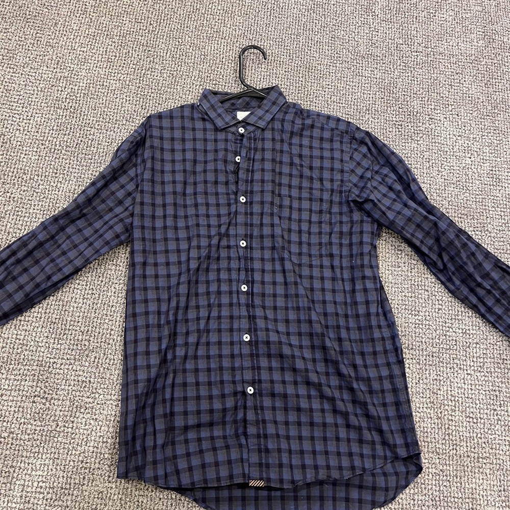 Billy Reid Navy and Black Plaid Shirt